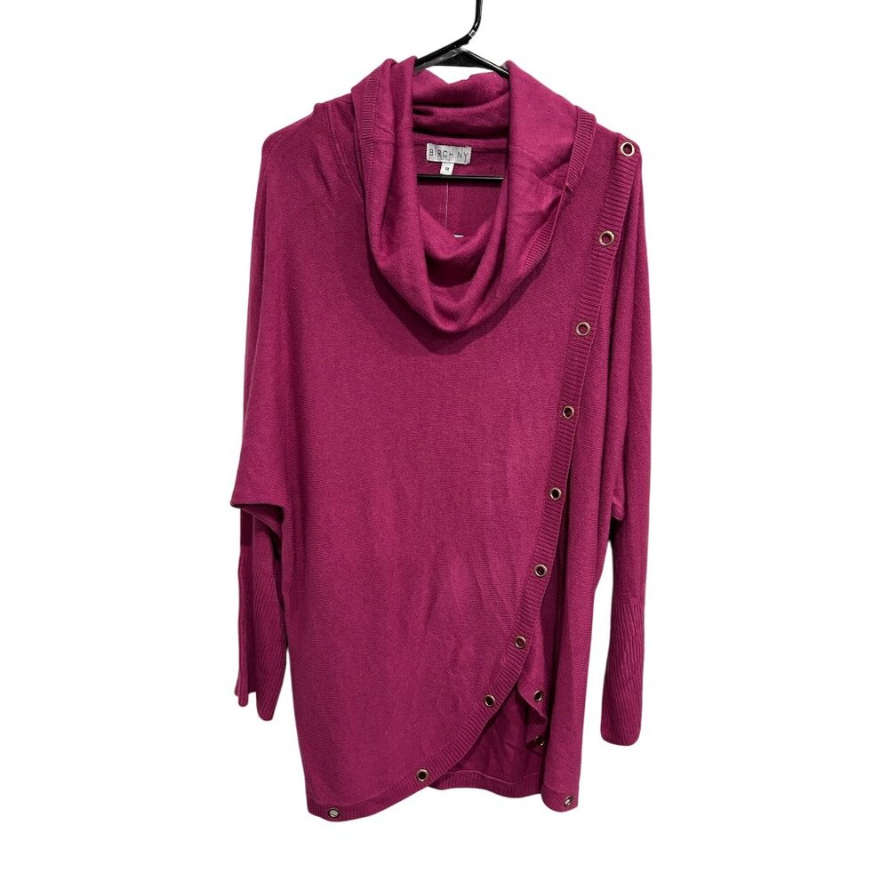 Birch NY NWT Womens Fuchsia Cowl Neck Pullover Sweater with Button Details SZ XL